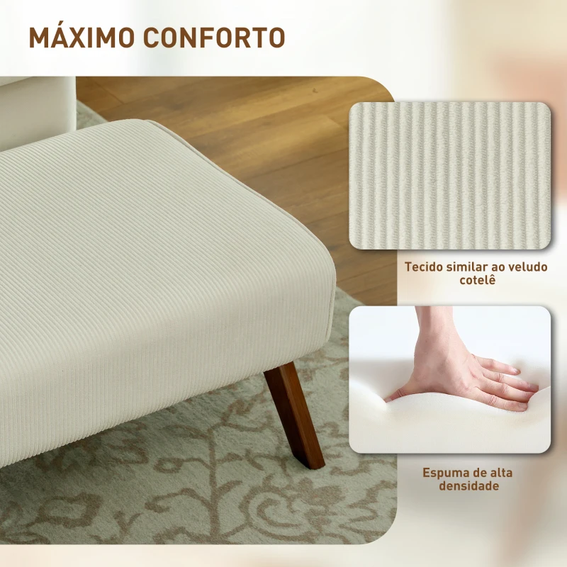 HOMCOM Apoio para Pés Estofado em Veludo Otomana Retangular com Assento Almofadado e Pés de Madeira 69x47x36 cm Bege