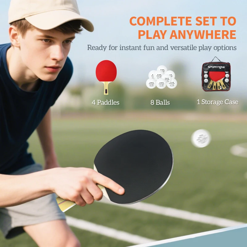 SPORTNOW Portable Table Tennis Set with Four Rackets, Eight Balls, Storage Case