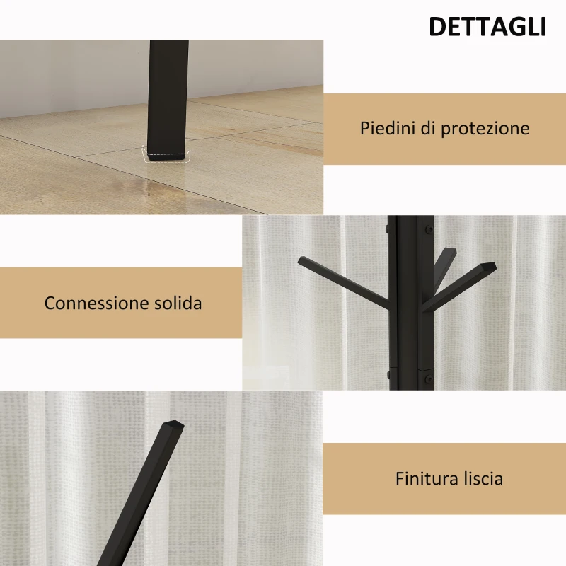 HOMCOM Appendiabiti da Terra Verticale Moderno per Ingresso, 45x45x180cm, Nero
