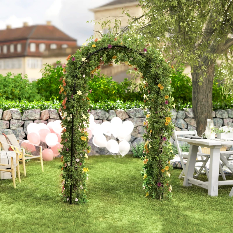 Outsunny Arco de Jardim de Aço para Decoração Arco de Casamento Desenho Espiral de Coração para Plantas Trepadeiras 125x37x230 cm Preto