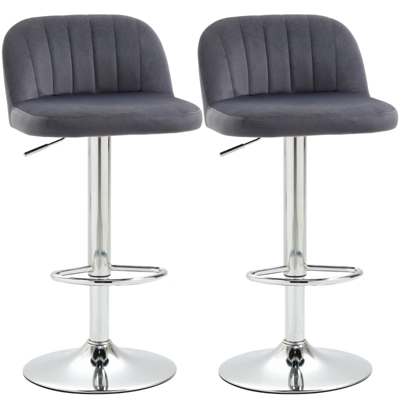 HOMCOM Juego de 2 Taburetes de Cocina Taburetes Altos con Altura Ajustable Asiento Giratorio 43x45x81-101 cm Gris