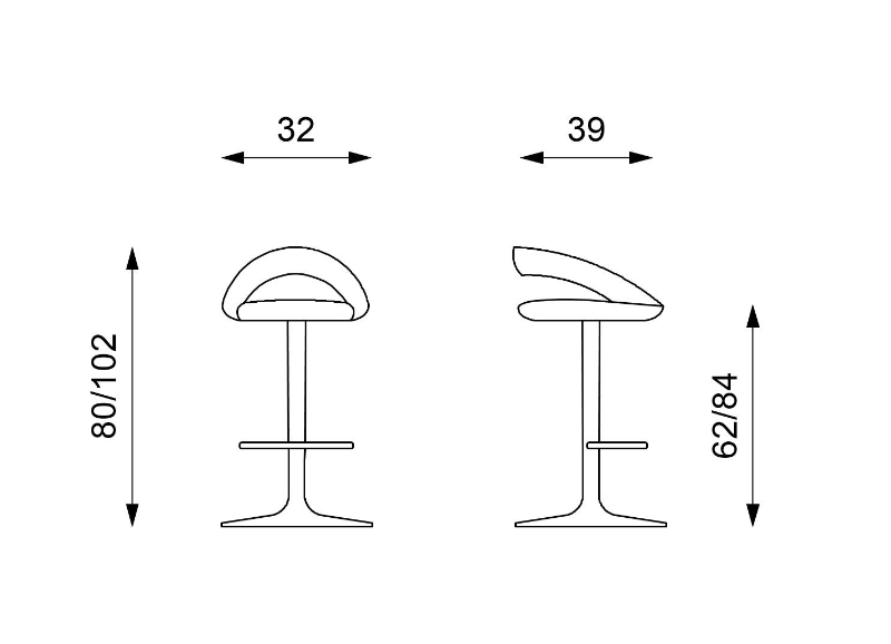 STONES Scaun din piele ecologică 39cm X 32cm H. 80/102cm