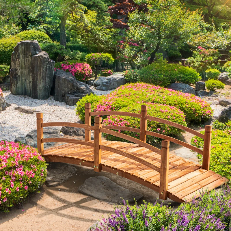 Outsunny Pont de Jardin en Bois Décoration du Jardin dim. 185L x 72l x 58H cm avec Balustrade - Bois de Sapin - Orange