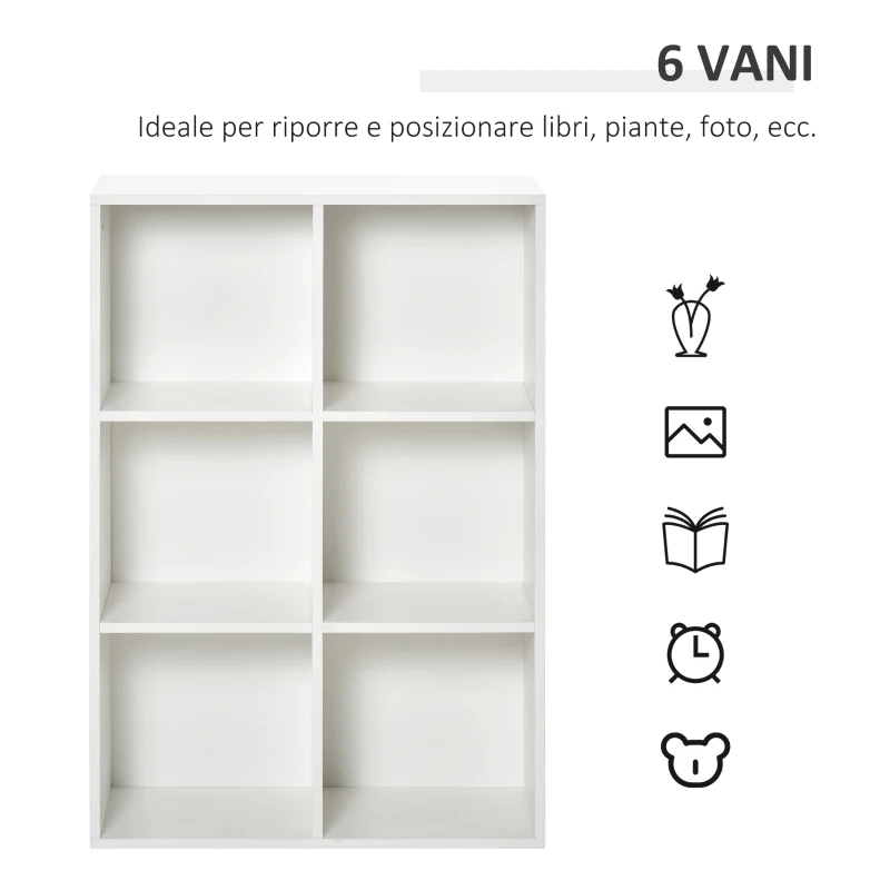 HOMCOM Mobile Libreria Moderno a 6 Cubi in Legno, 65.5x30x97.5 cm, Bianco