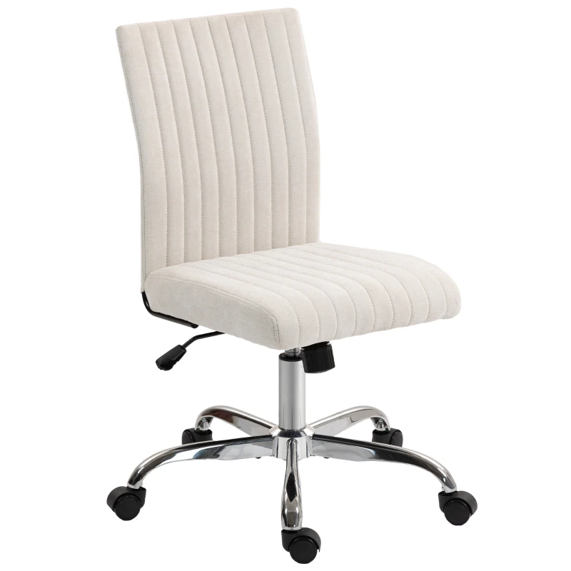 HOMCOM Sedia da ufficio senza braccioli, sedia da ufficio, altezza regolabile e girevole a 360°, 43 x 56 x 78-88 cm, crema