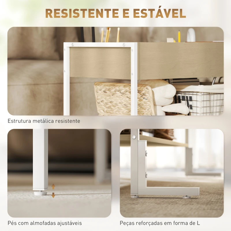 HOMCOM Mesa de Centro Elevatória com Espaço Oculto de Arrumação e Prateleira Aberta 95x40x59 cm Madeira e Branco
