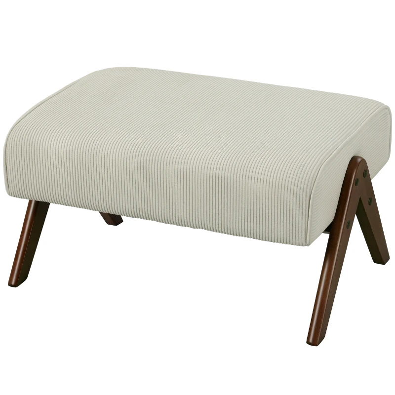 HOMCOM Apoio para Pés Estofado em Veludo Otomana Retangular com Assento Almofadado e Pés de Madeira 69x47x36 cm Bege