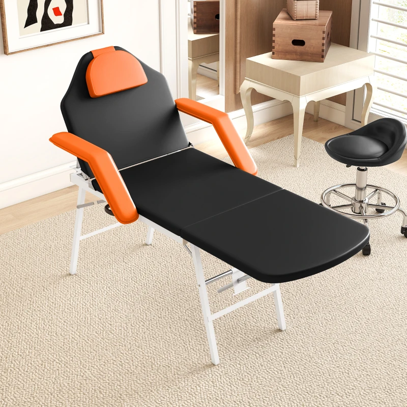 HOMCOM Table de Massage Pliable Portable à 3 Zones avec Repose-tête Accoudoirs 182x82x68 cm Orange