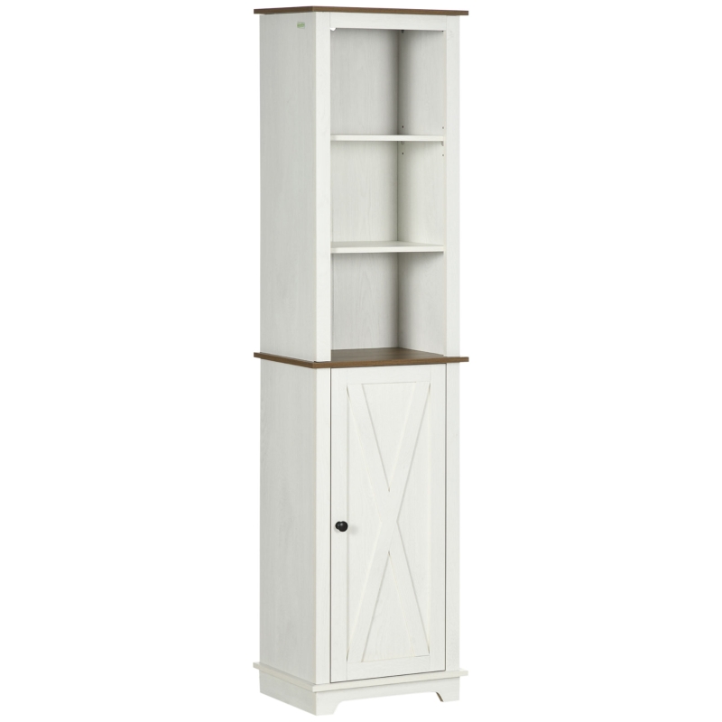 kleankin Armario Alto de Baño Mueble Columna de Baño con 3 Compartimientos Puerta y Estante Ajustable 39,5x30x160 cm Blanco