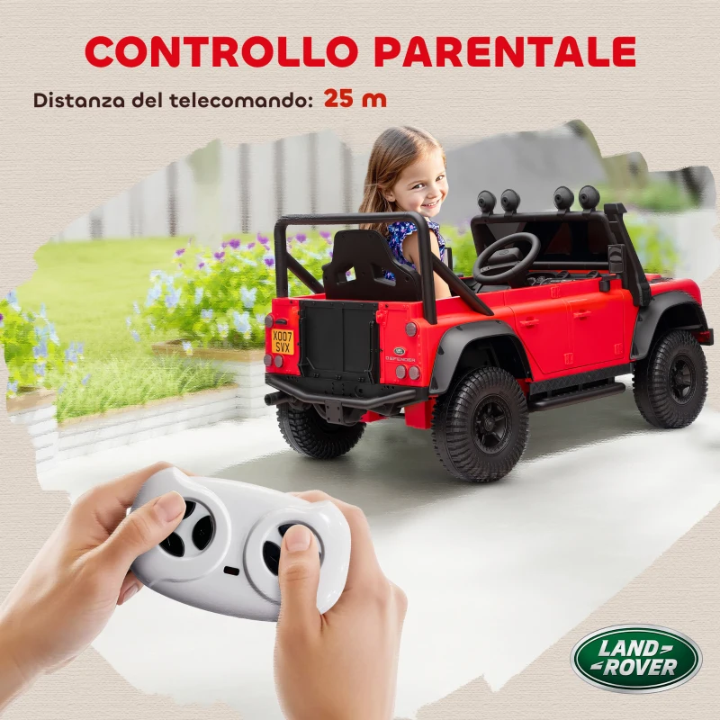 AIYAPLAY Macchina Elettrica per Bambini 3-5 Anni Land Rover Officiale 12V con Telecomando, Sospensioni, Luci LED, Rosso
