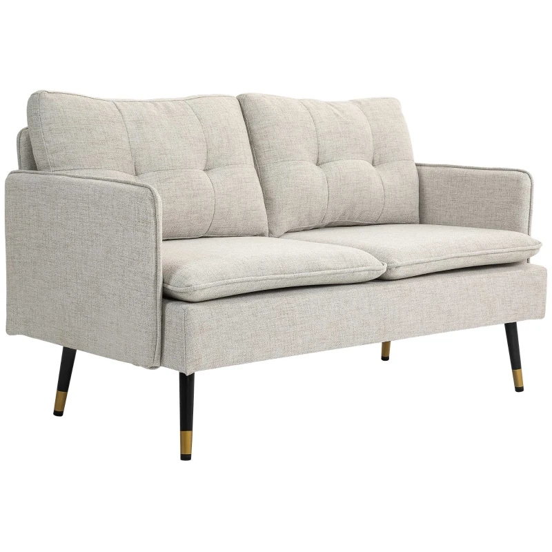 HOMCOM Sofá de Salón de 2 Plazas Moderno con 4 Cojines Reposabrazos y Patas de Acero Carga 240 kg 139x68x80 cm Crema