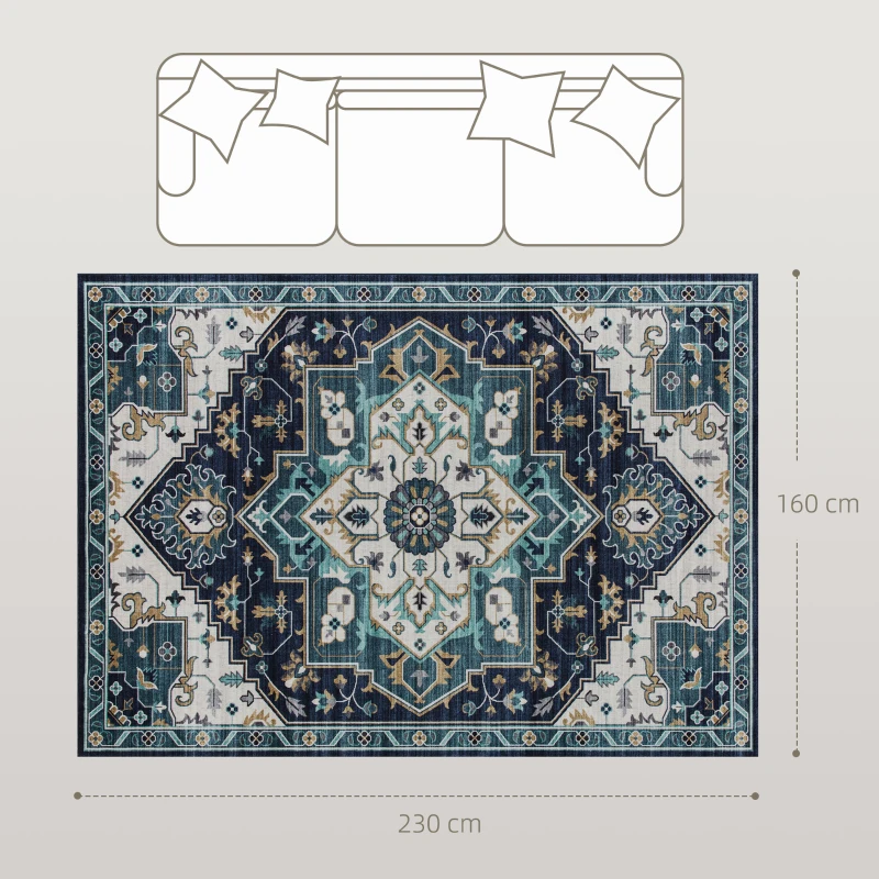 HOMCOM Tappeto Boho Antiscivolo e Lavabile a Pelo Corto per Soggiorno e Camera, 230x160 cm, Multicolore
