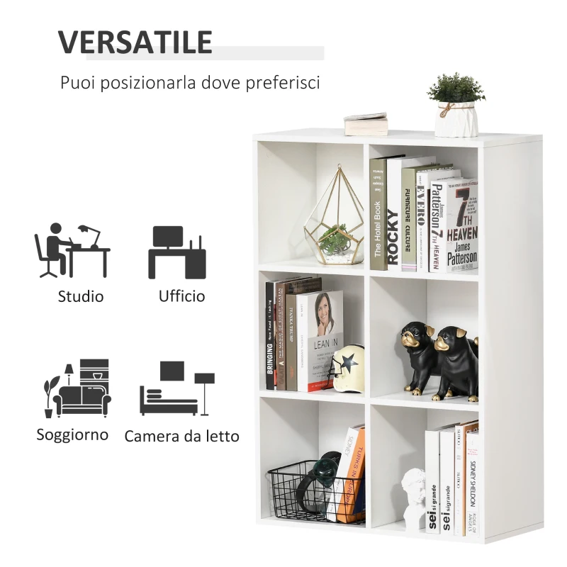 HOMCOM Mobile Libreria Moderno a 6 Cubi in Legno, 65.5x30x97.5 cm, Bianco