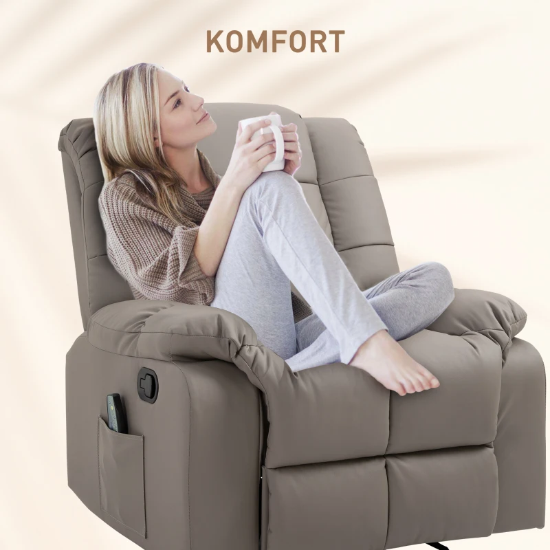 HOMCOM fotel do masażu fotel telewizyjny fotel z funkcją masażu sztuczna skóra drewno metal pianka kolor szary 94 x 99 x 99 cm