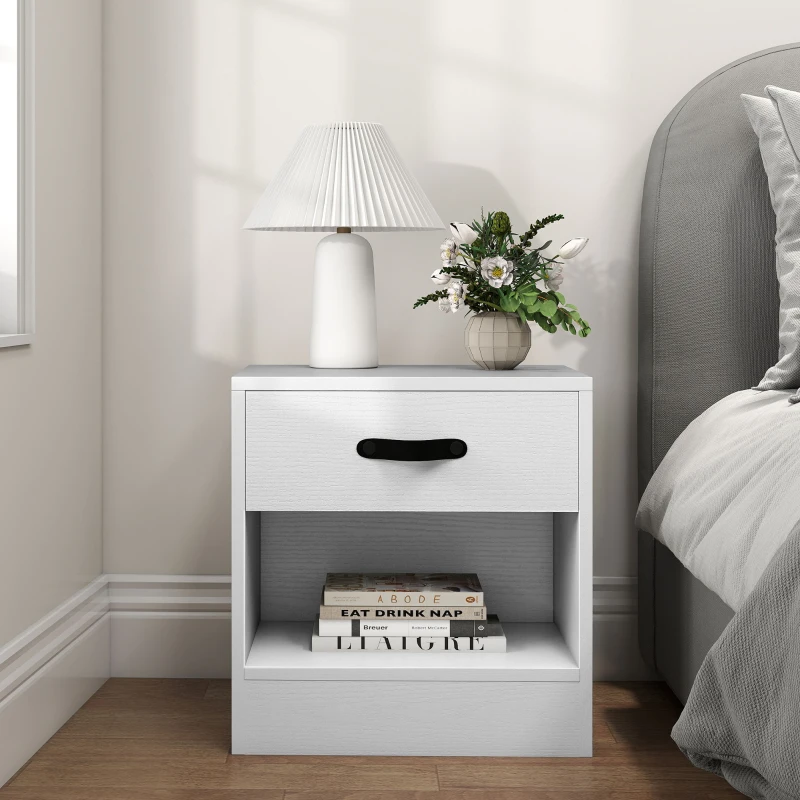 HOMCOM Conjunto de 2 Mesas de Cabeceira para Dormitório Estreitas com Gaveta e Compartimento Aberto 39x28x41 cm Branco