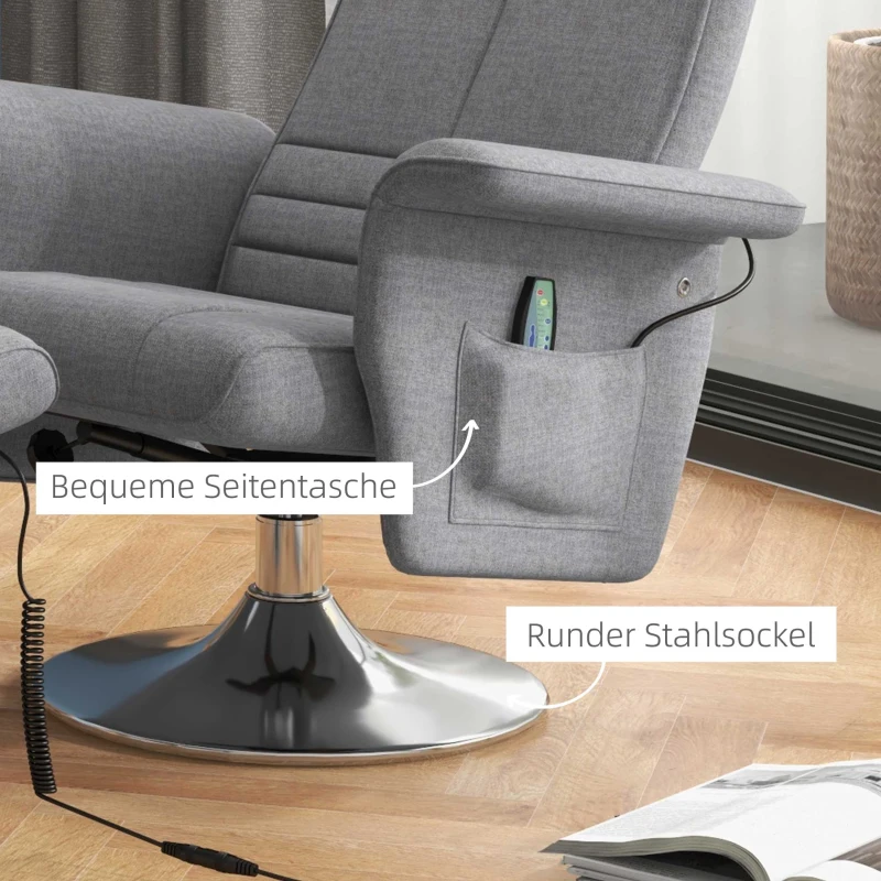 HOMCOM Massagesessel mit Hocker, neigbare Lehne, 78 x 95 x 88 cm, Dunkelgrau(m-6)