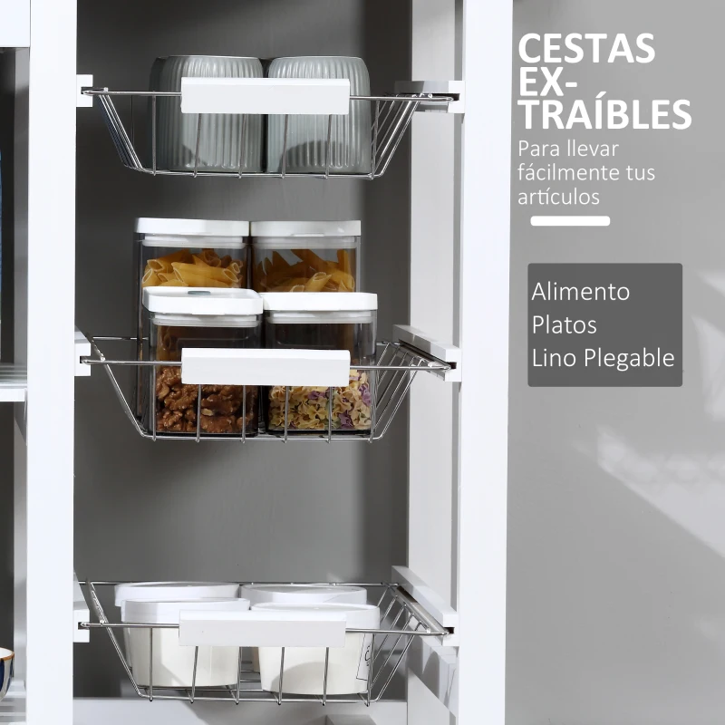 HOMCOM Carrito de Cocina Carro de Servicio Multifuncional con Cajones Cestas Estantes para Especias Toallero Ruedas 92x37x82 cm Blanco(m-7)