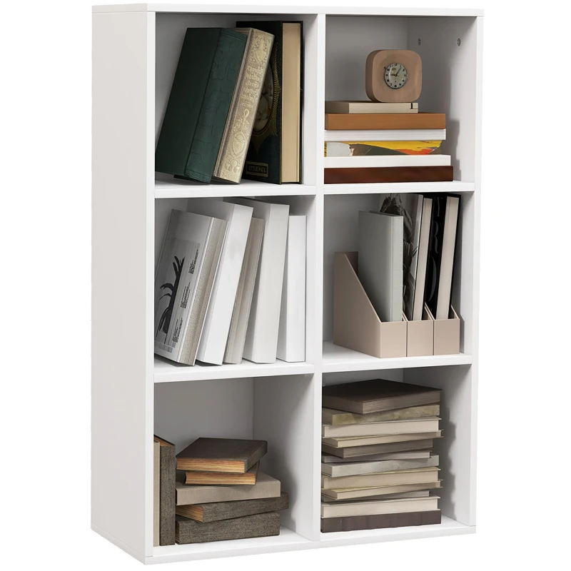 HOMCOM Mobile Libreria Moderno a 6 Cubi in Legno, 65.5x30x97.5 cm, Bianco