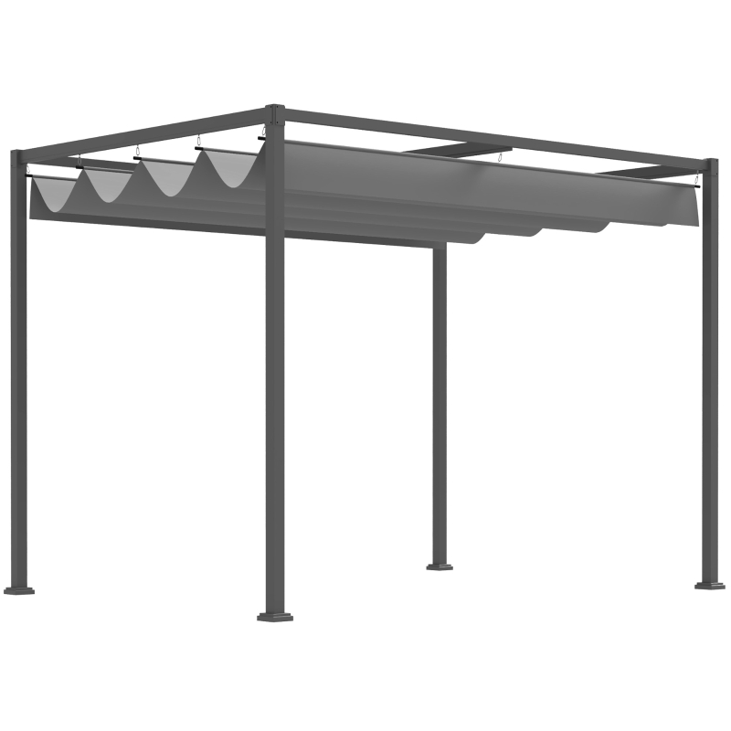 Outsunny Pérgola de Jardín 3x2m Cenador de Techo Retráctil de Poliéster Recubrimiento Resistente para Celebraciones Fiestas Gris