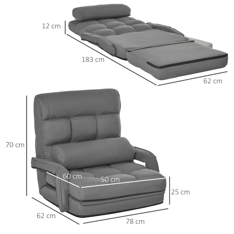 HOMCOM Sillón Cama con Función de Sofá Acolchado Respaldo Ajustable de 5 Posiciones Gris Oscuro