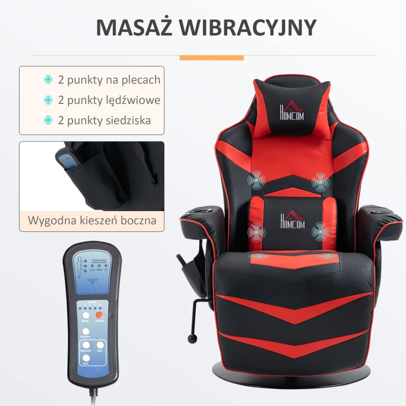 HOMCOM Fotel relaksacyjny z funkcją masażu Ergonomiczny fotel telewizyjny z uchwytem na kubek(m-4)