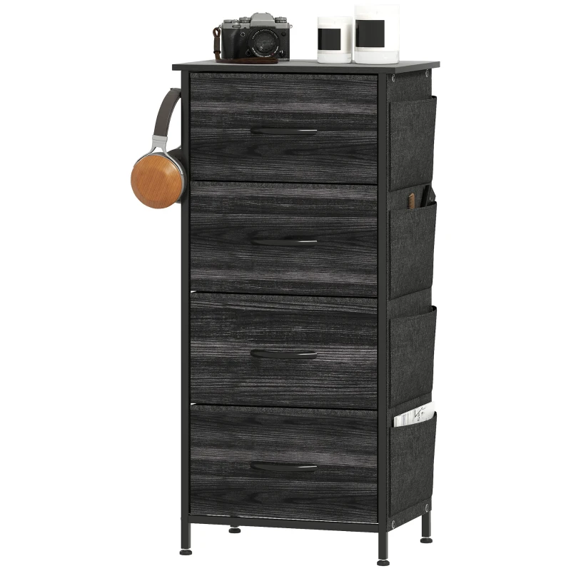 HOMCOM Chest of Four Fabric Drawers - Black