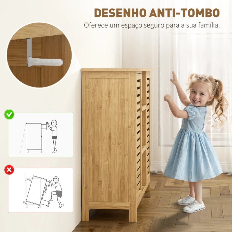 HOMCOM Sapateira de Bambu em Ripas com Prateleiras e Compartimentos Abertos para 9 Pares de Sapatos 100x33x86 cm Madeira