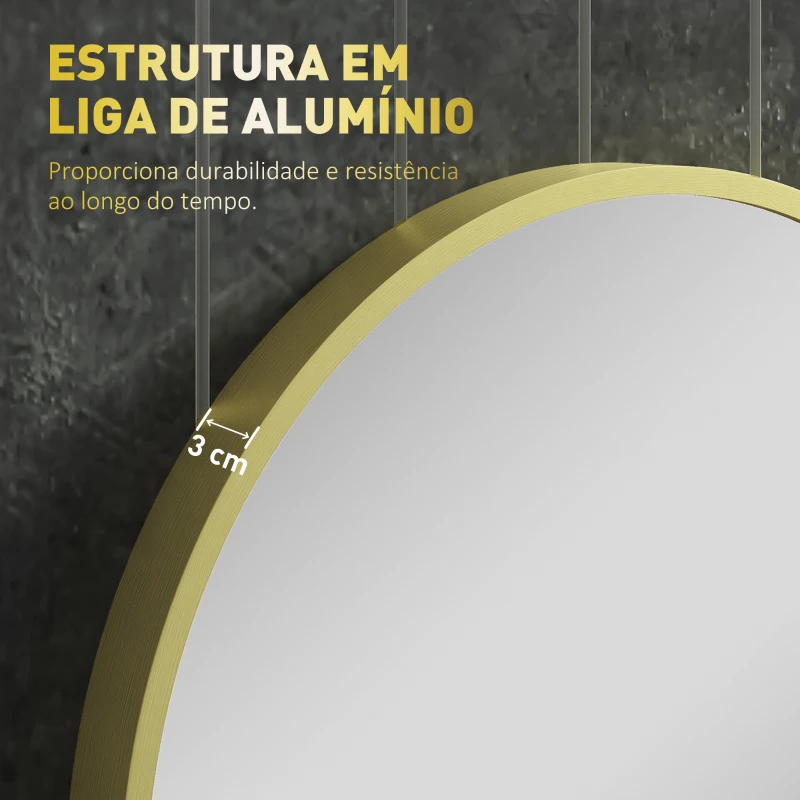 HOMCOM Espelho Casa de Banho 60x90 cm Espelho Decorativo de Parede com Estrutura de Alumínio Horizontal ou Vertical Dourado
