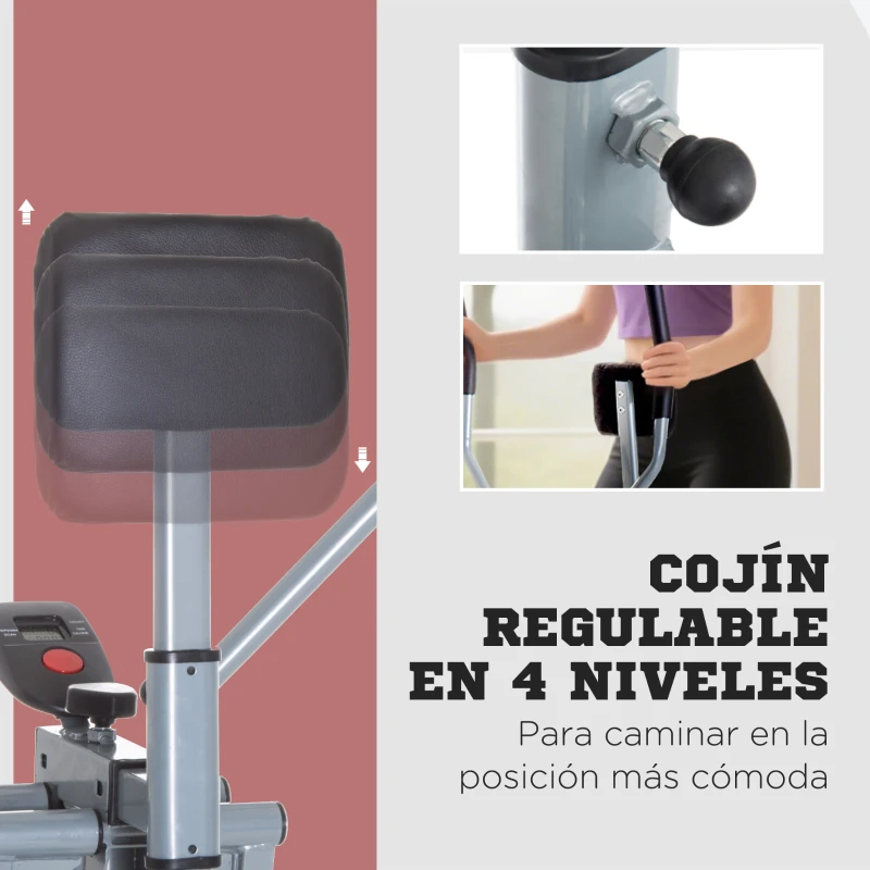 HOMCOM Bicicleta Elíptica Ajustable con Pantalla Carga 110 kg Air Walker para Entrenamiento Cintura Caderas 96x60x152 cm Gris