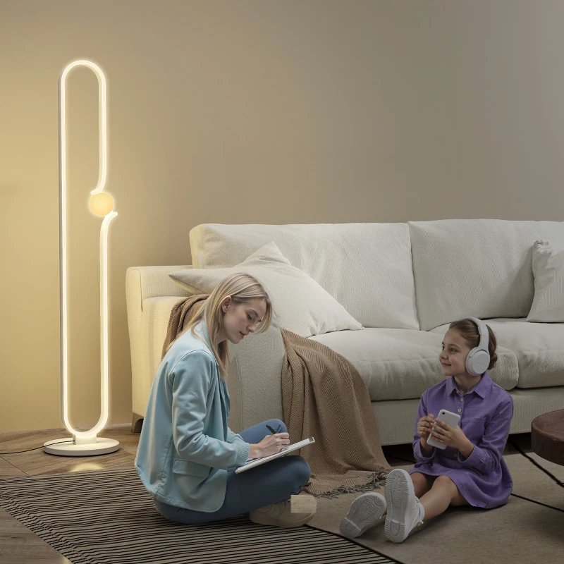 HOMCOM Lampada da Terra a LED a forma di Nota Musicale con Luminosità Regolabile e Pedale, 28x28x145 cm, Bianco