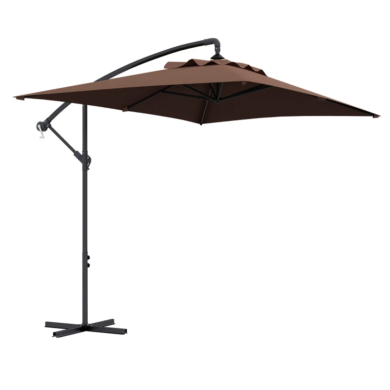 Outsunny Sombrilla Excéntrica para Jardín Grande Apertura con Manivela Poste de Metal y Base Cruzada 294x193x250 cm Marrón