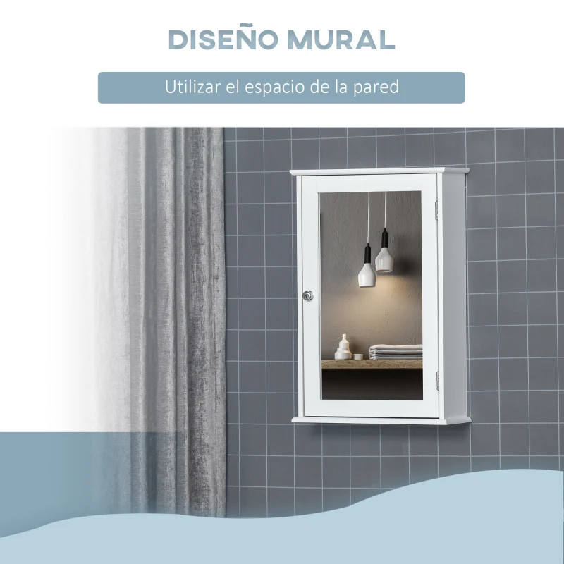 kleankin Armario con Espejo para Baño con 1 Estente de Almacenamiento 41x14x60 cm Blanco