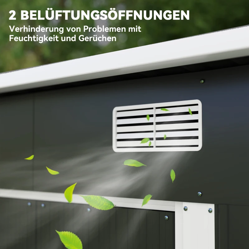 Outsunny Gerätehaus Metall 2,3 m² 207 x 130 x 182 cm Geräteschuppen mit Pultdach Fenster Bodenrahmen Schwarz(m-7)