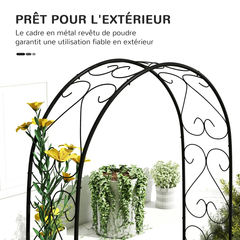 Outsunny Arche de Jardin Arche à rosiers Style Fer forgé dim. 125L x 37l x 230H cm acier époxy Noir pour plantes grimpantes