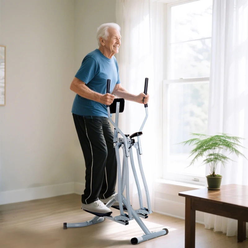 HOMCOM Bicicleta Elíptica Treinador Elíptico Ajustável com Monitor Capacidade 110 kg para Casa Ginásio 96x60x152 cm Cinza