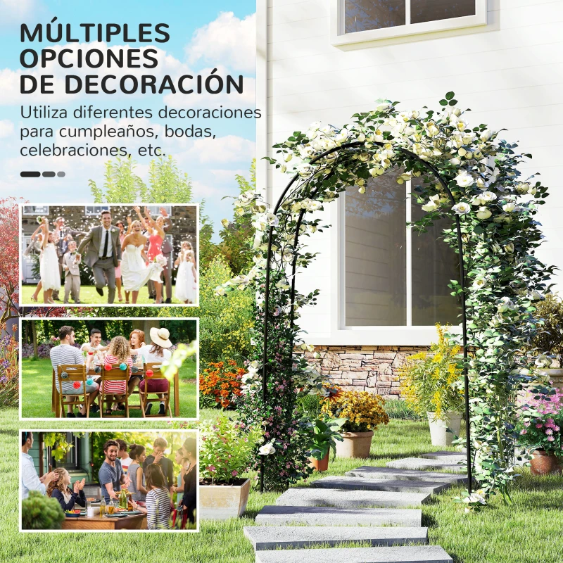 Outsunny Arco de Jardín de Acero para Rosas y Plantas Trepadoras Arco de Boda para Plantas y Decoraciones 125x37x230 cm Negro