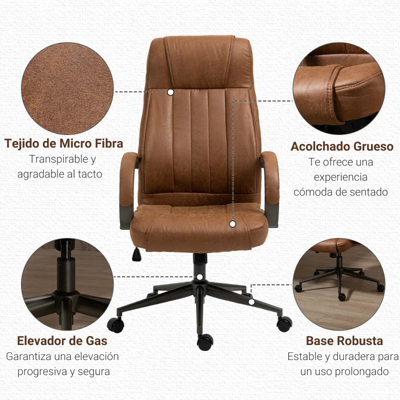 Vinsetto Silla de Escritorio Giratoria con Altura Ajustable Reposacabezas Reposabrazos y Respaldo 65x71,5x114-122 cm Marrón