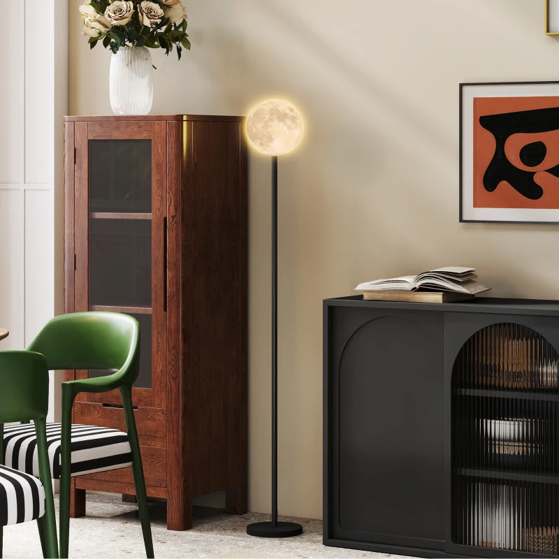 HOMCOM Lámpara de pie con pantalla en forma de luna interruptor de pie 3 temperaturas de color metálica Negro