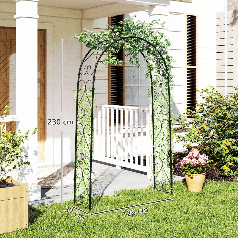 Outsunny Arche de Jardin Arche à rosiers Style Fer forgé dim. 125L x 37l x 230H cm acier époxy Noir pour plantes grimpantes
