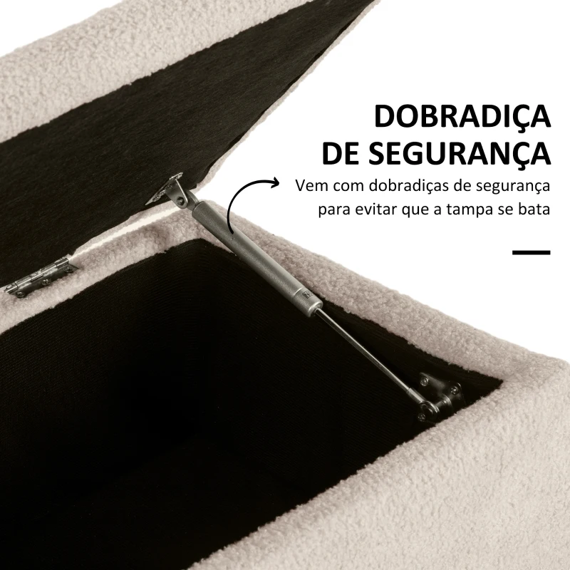 HOMCOM Banco de Armazenamento em Borrego Capacidade 47L Tampa Abatível e Pés de Madeira de Borracha Carga 120 kg 95x38x45 cm Bege