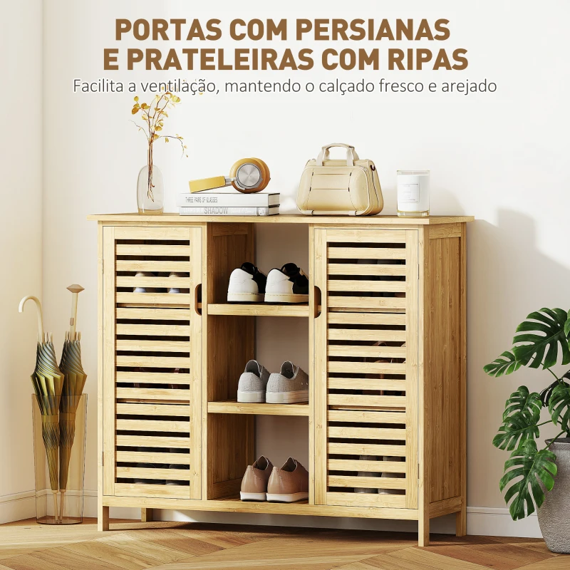 HOMCOM Sapateira de Bambu em Ripas com Prateleiras e Compartimentos Abertos para 9 Pares de Sapatos 100x33x86 cm Madeira