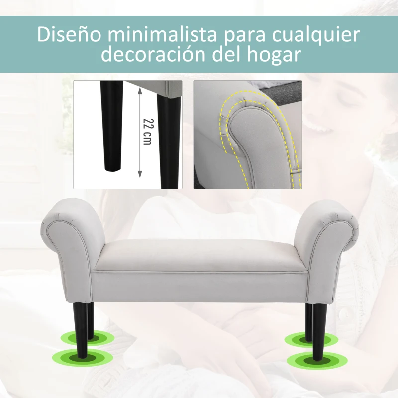 HOMCOM Taburete Pie de Cama Banqueta con Brazos Tapizada tipo Banco de Madera para Dormitorio Salón Recibidor 102x36x51cm Carga 130kg(m-6)