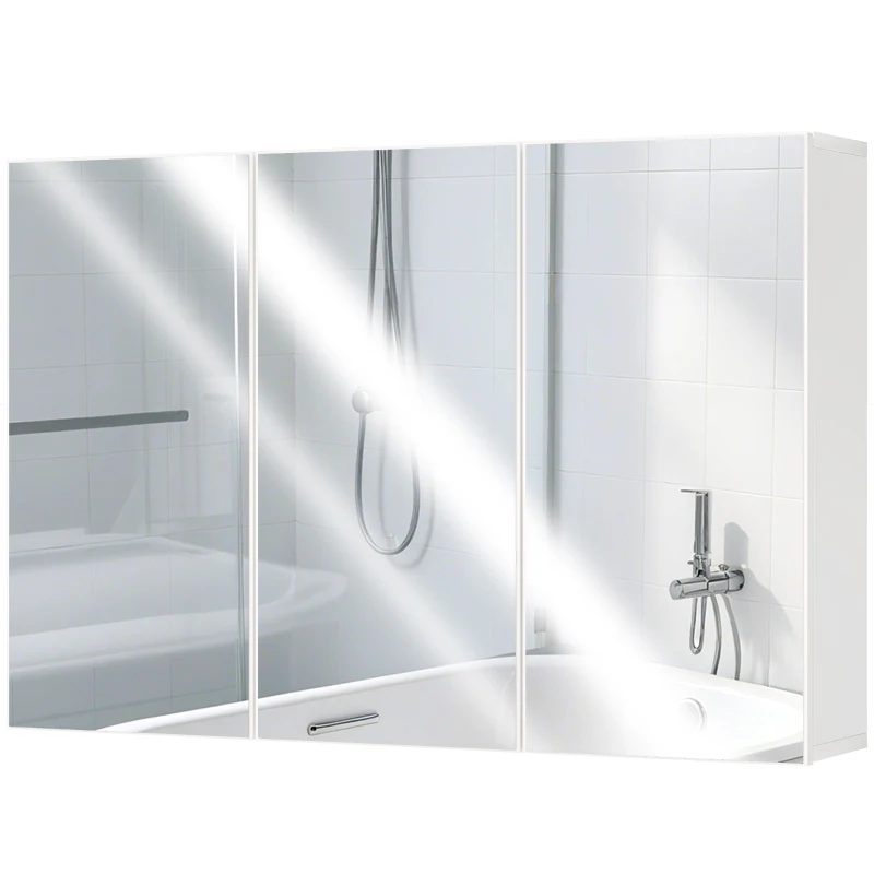 HOMCOM Mobiletto con Specchio da Bagno, Mobiletto da Bagno con 3 Porte Specchiate, Montaggio a Parete, 90 x 15,5 x 60 cm, Truciolato, Bianco