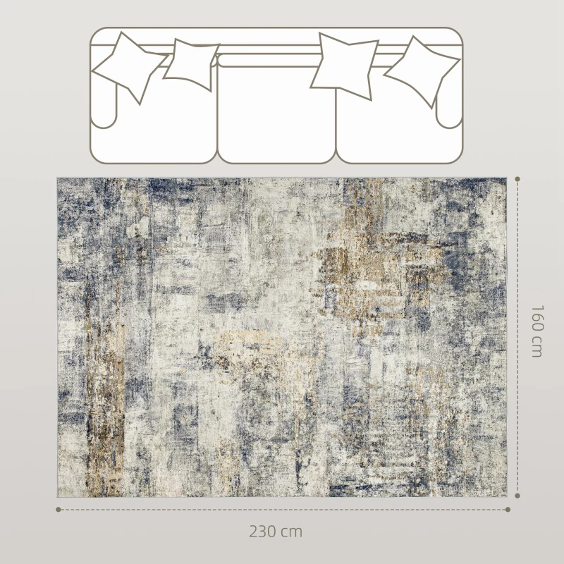 HOMCOM Tapis de salon en polyester avec motif artistique moderne, lavable, Gris