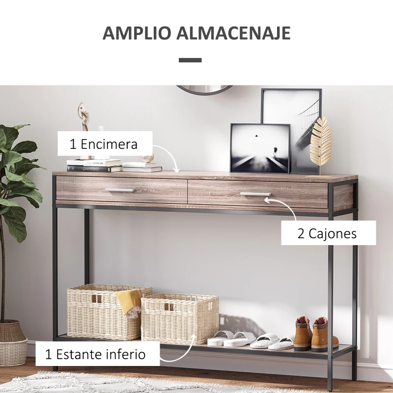 HOMCOM Consola Recibidor Estrecha Mesa Auxiliar Estrecha para Puerta de Entrada 120x30x81,5 cm Estilo Industrial Imitación Roble