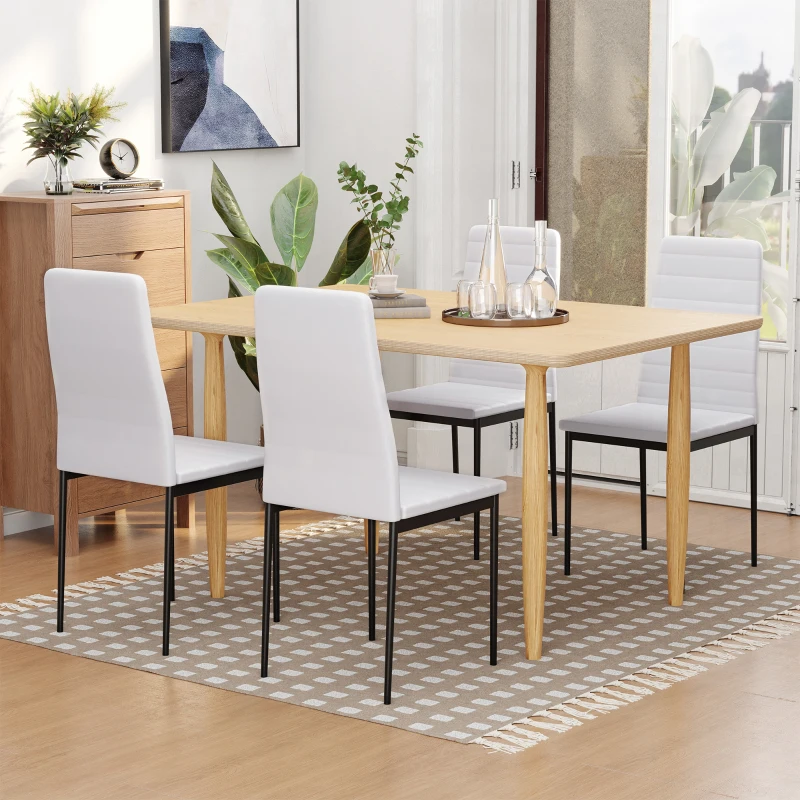 Homcom Set 4 Scaune Moderne – Alb, Metal & Textil pentru Camera de Zi