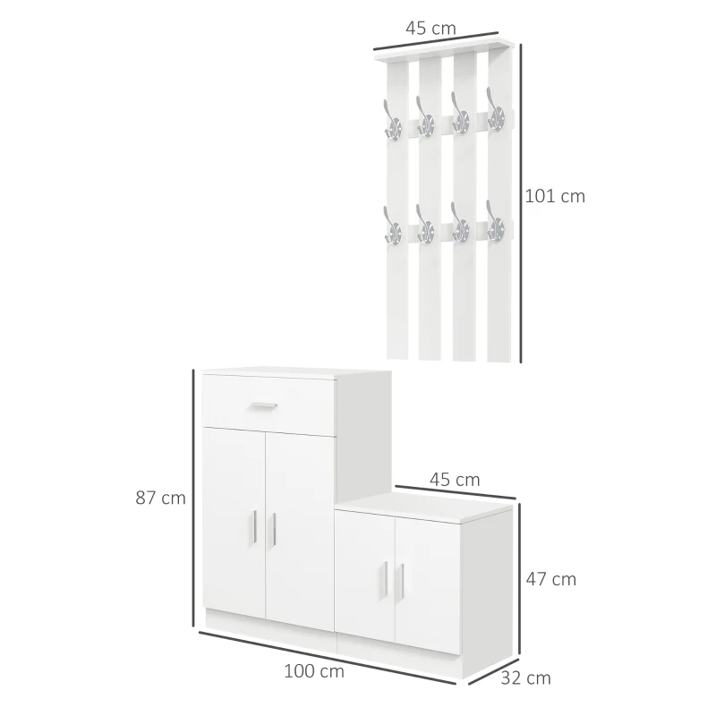 Homcom Cuier Hol Lemn Alb – 100×32×187 cm cu Dulap & Rafturi(m-3)