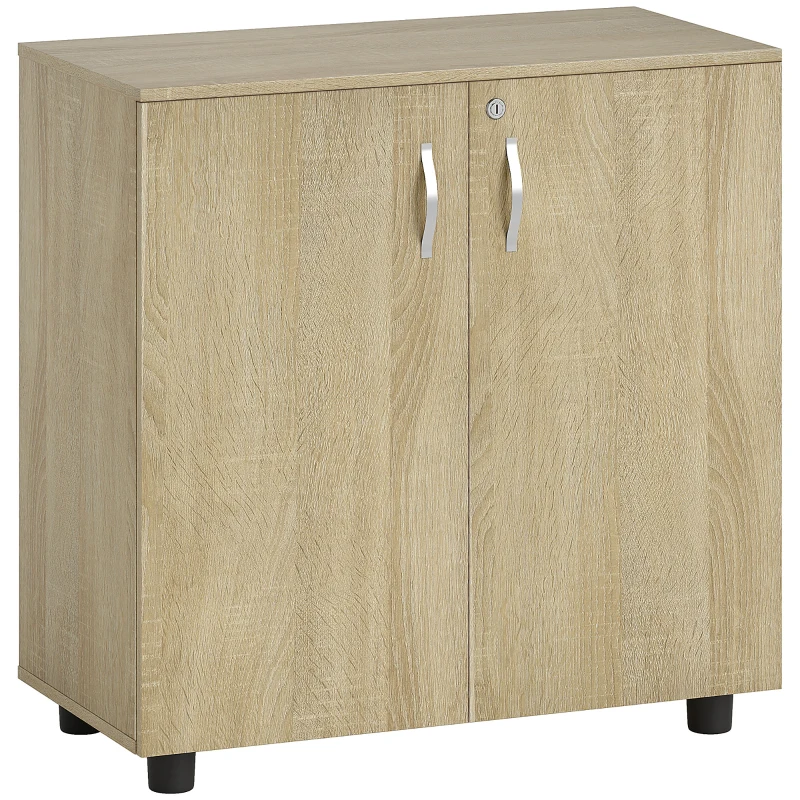 Vinsetto Meuble de Bureau de Rangement Polyvalent avec Serrure, 2 Portes et Étagère Interne, 80x40x80 cm, Chêne