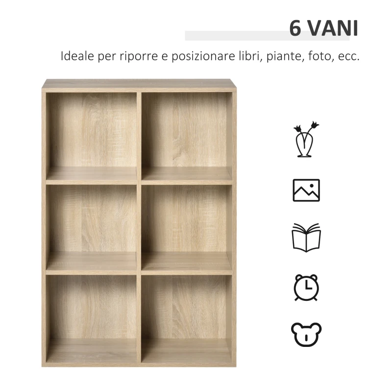 HOMCOM Mobile Libreria Moderno a 6 Cubi in Legno, 65.5x30x97.5 cm, color Rovere