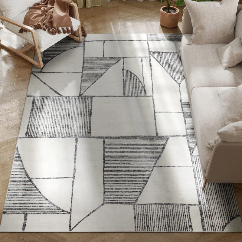HOMCOM Alfombra Moderna Antideslizante con Diseño Geométrico, de Poliéster Multicolor, 230x160x0.7 cm
